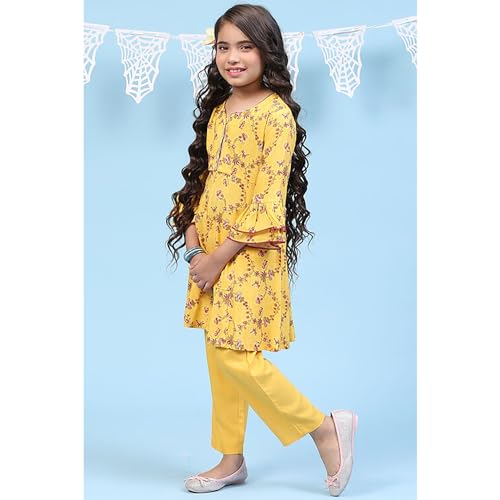 BIBA Girls Rayon Kalidar Printed Suit Set(KW5029E_3_Yellow)