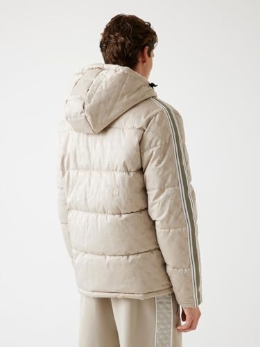 GUESS Men Beige Printed Hooded Jacket