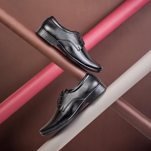 HIKBI Leather Formal Shoes Derby for Men's and Boys Office Wear Black