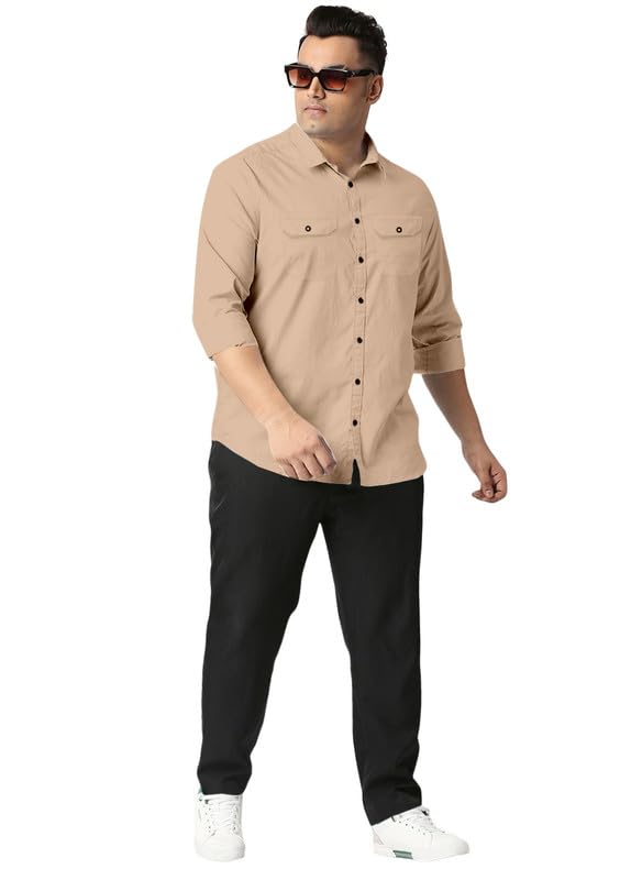 RESO Men’s Plus Size 2-Pocket Shirt |Casual & Relaxed Fit-rs_2p_Khakhi_Shirt_C1_76_3XL