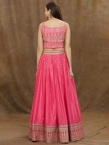 Zeel Clothing Womens Silk Lehenga Choli Semi-Stitched Pink Wedding Bridal Free Size