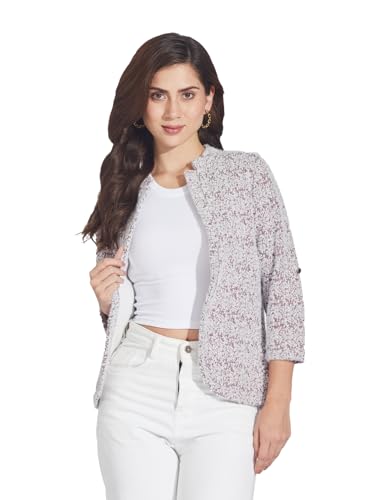 Latin Quarters Women Maroon 3/4Th Sleeve Two-Tone Round Neck Cropped Shrug_M