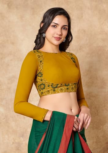Yellow Ajrakh Pure Cotton Round Neck Readymade Blouse
