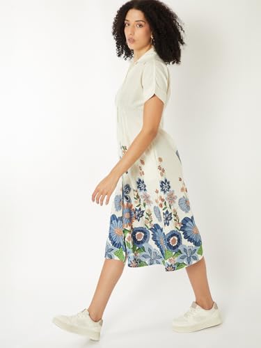 Max Women Floral Print Shirt Dress(White_S)