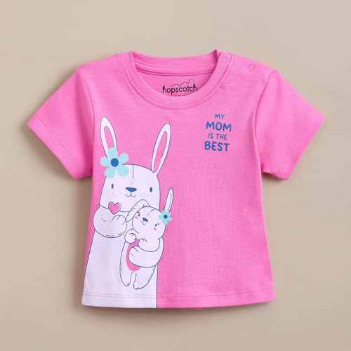 Hopscotch Baby Girls Animal Print Short Sleeves Multicolor Tees For Ages (6-9 Months)