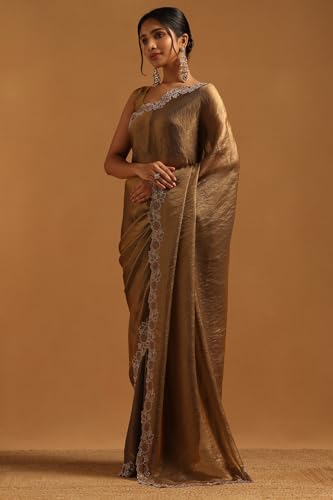 Soch Womens Olive Fendy Organza Saree With Swarovski Stone