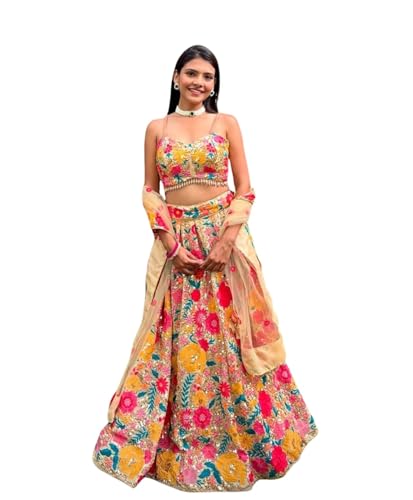 AG Clothing Women's Georgette Semi Stitched Lehenga Choli With Dupatta | Thread And Sequin Embroidery Pattern | Traditional, Wedding, Ethnic Wear Lehenga (AD-324ind-Beige)