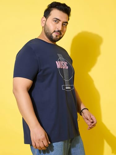 Bigbanana Men Plus Size Printed Navy Round Neck Tshirt (Rhythm,Navy,2XL)