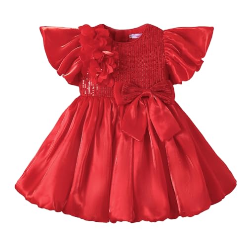 Hopscotch Girls Red Short Sleeves Sequin Bodice Flared Party Dress for Age (18-24 Months)