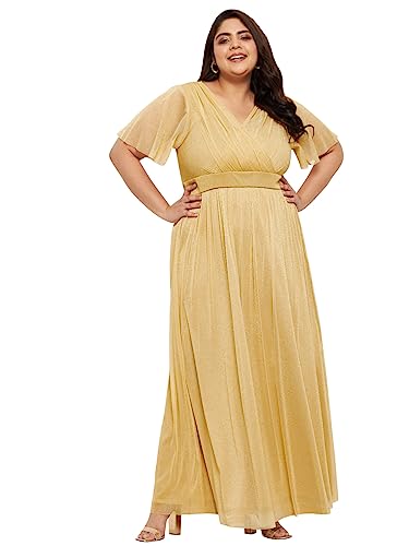 wild U Women Plus Size Stretchable Stylish Western Cocktail Gown Dress (Beige, Size : 4XL)