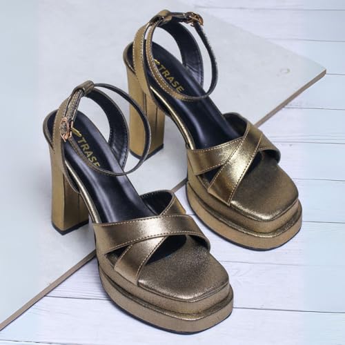 TRASE Women High Heels Sandals with Adjustable Buckle & Ankle Strap (Copper, 5 UK)