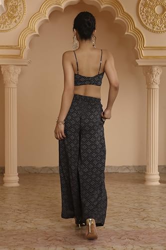 BIBA Women Black Viscose Georgette Bandhani Printed Fusion Set_36