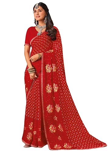 Laxmipati Monaco Embellished Floral Embroidered Chiffon Saree in Red Color