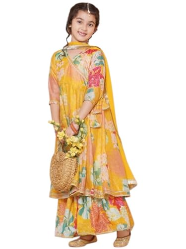 DIGILINE Kids Girls Salwar Suit Set, | Traditional Indian Ethnic Wear, | Floral Print, 3-Piece Kids Salwar Set 3-Years to 15 Years Yellow Pink