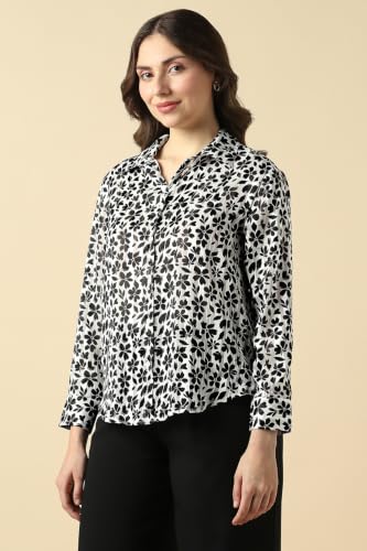 Women White Print Long Sleeves Shirt