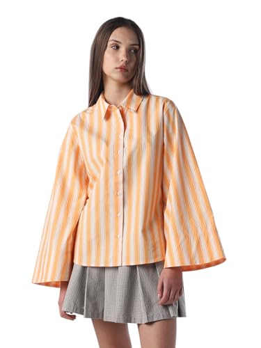 ONLY Women's Vertical Stripes Oversized Orange Shirt
