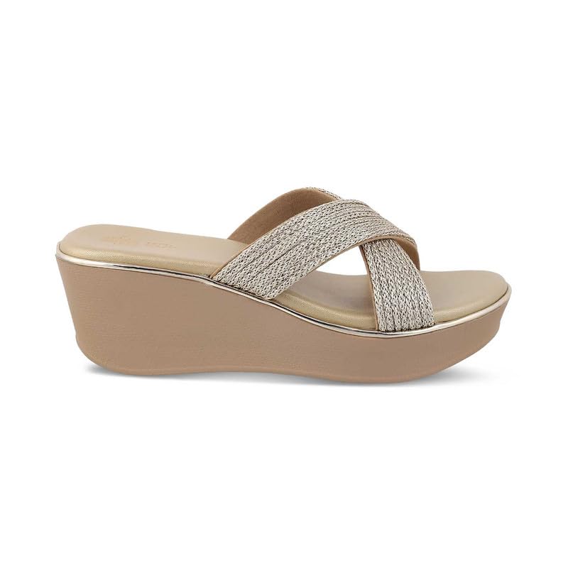 tresmode 239-GLAMR GOLD WOMEN DRESS WEDGE SANDALS EU/39 UK/6