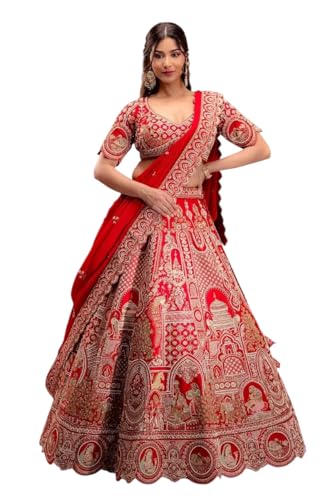 Women's Scarlet Red Silk Designer Lehenga