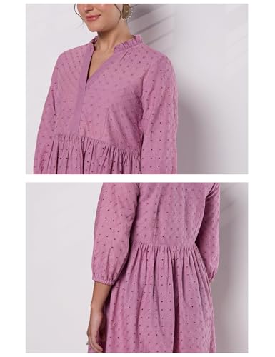 Amazon Brand - Myx Women's Schiffli Embroidery Ethnic Dress (SS26-MYX-SUR-SKD-39_Mauve_S)