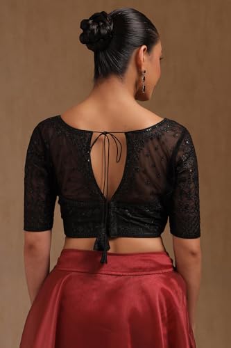 Soch Womens Black Tussar Embroidered Padded Blouse with Sequins