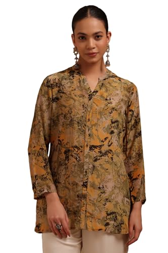Soch Womens Olive Crepe Abstract Print Tunic