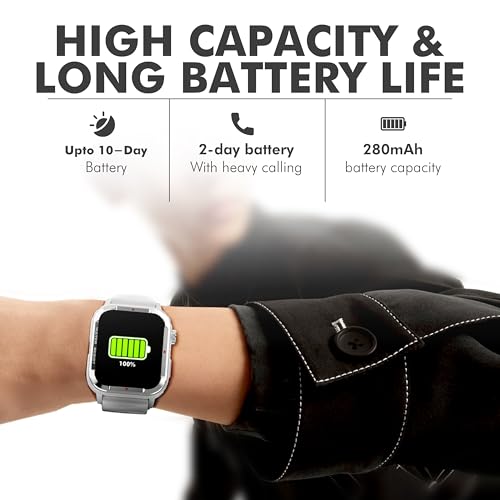 Nervfit Phoenix Smartwatch 1.85" TrueColor+LED Display, Bluetooth Calling, IP67 Waterproof, Fitness & Health Tracker with Heart Rate, SpO2, Stress & Sleep Monitoring (Cloud Grey Silicone)