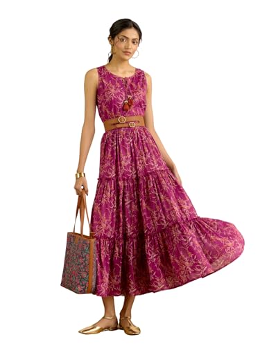 Aarke Ritu Kumar Purple Ditya Fit & Flare Round Neck Long Dress