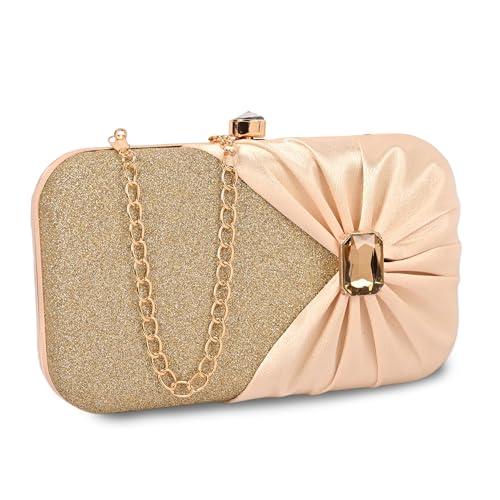 ADISA Studded formal party clutch with gold chain for women and girls (CL107-GOL)