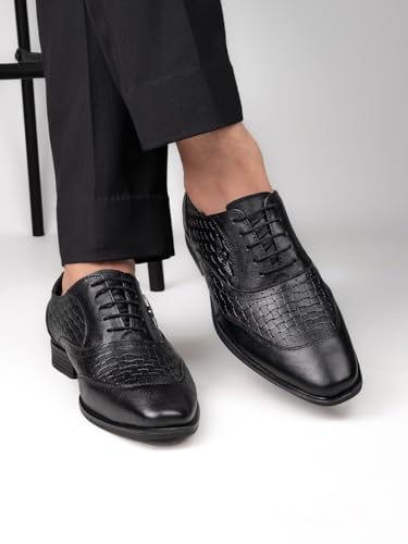 ALBERTO TORRESI Men's Formal Leather Shoes: Lace-up Closure for Comfortable and Stylish Office Wear - Black - 8 UK/India