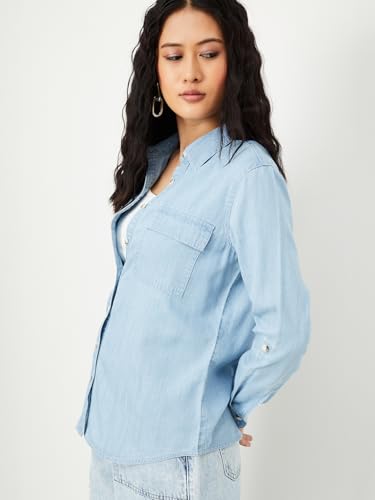 Max Women Washed Denim Shirt (Blue_L)