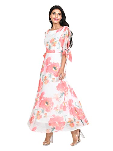 Zink London Women's White Floral Print A-Line Maxi Dress