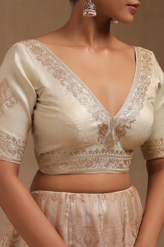 Soch Womens Cream Tussar Embroidered Padded Blouse with Zari