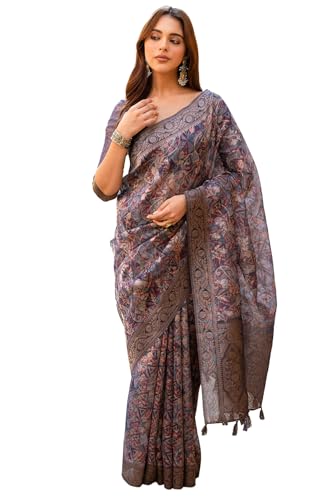 Soch Womens Grey Chanderi Geometric Print Saree
