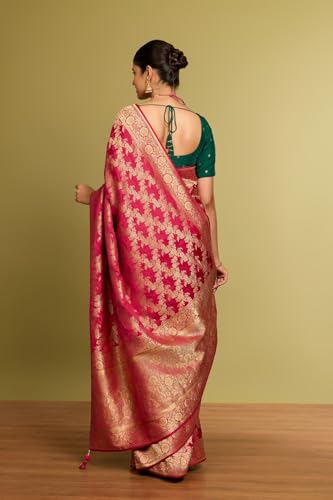 Taneira Women Dark Pink Viscose Woven Saree with Unstiched Blouse Piece (SAPP02AB0923-Dark Pink)