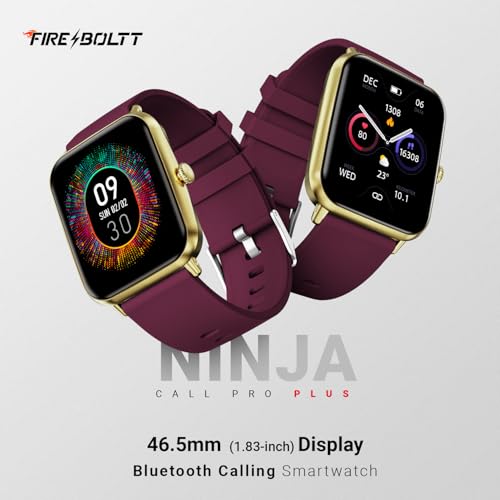 Fire-Boltt Ninja Call Pro Plus Bluetooth Calling Smart Watch, 1.83″ HD Display, AI Voice Assistant, 120+ Sports Modes, IP67 Waterproof, SpO2 & Heart Rate Monitor Smartwatch for Men & Women - Wine