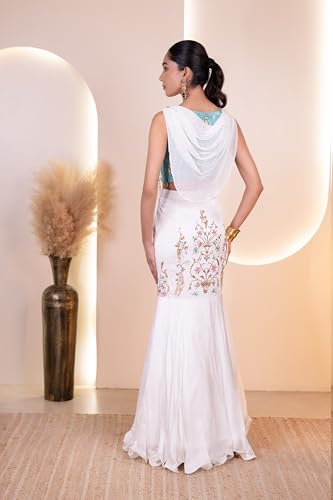 The Behruz Theory Designer Fish Tail Lehenga Set (Teal and Ivory, Medium)