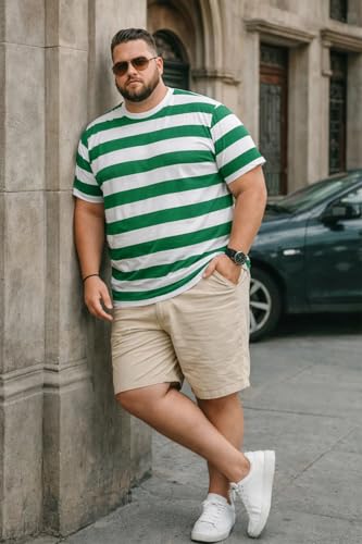 Veirdo Men’s Plus Size Oversized T-Shirt in Cotton Fabric, Comfortable Casual Wear with Relaxed Fit for Big & Tall Men, (Sizes 3XL to 5XL) (PS_VD_GRN_STRP_5XL)