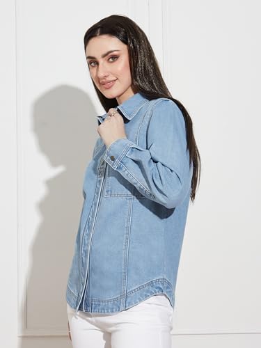 Miss Chase Women’s Denim Shirt – Full Sleeves, Relaxed Fit, Collared,(MCSS25DEN74-42-158-03, Light Blue, S)