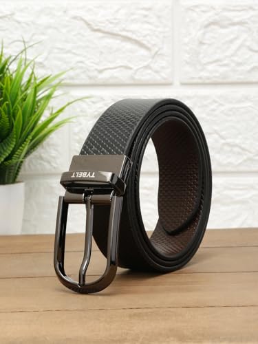 TYBELT Genuine Leather Belt for Men | Adjustable Waistband up to 34 Inches | Belt for Jeans & Dress Pants | Black & Brown (Pack of 1)_96_34