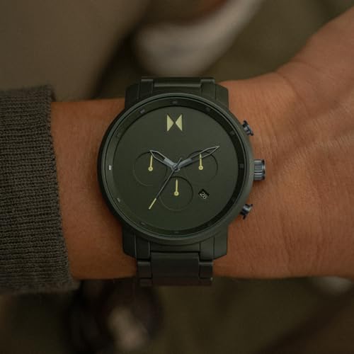 MVMT Ceramic Chrono Men Japanese Quartz Chronograph Analog Watch, Matte Green Dial, 45Mm, Everyday, Green Band