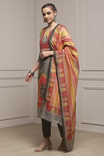 Biba Women Assorted Chanderi Blend Printed Embroidered Unstitched Suit Set_FREE SIZE