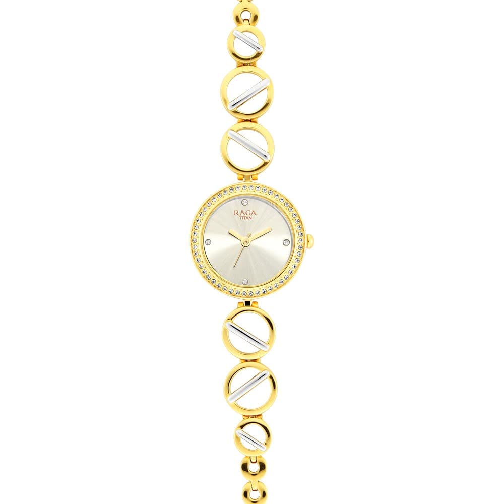 Titan Raga Viva Quartz Analog Silver Dial Gold Metal Strap Watch for Women - NT2643BM01