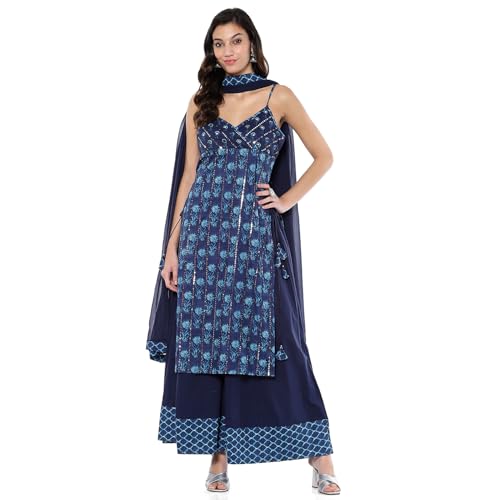 BIBA Women's Cotton Kurta Sets (SKDBOLD9941AW24IND_Indigo