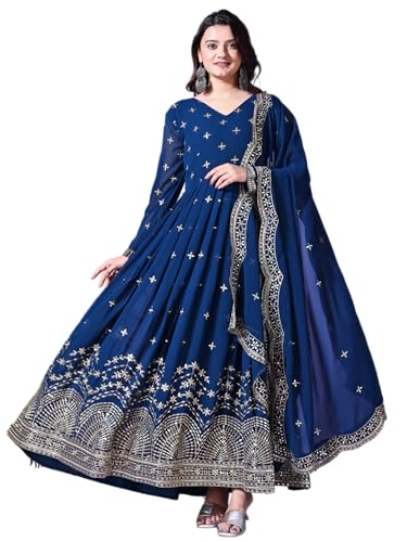 Fashion Basket Faux Georgette Sequins Anarkali Dress for Women (in, Alpha, M, Regular, Turquoise)