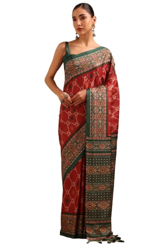 Soch Womens Maroon Tussar Ikat Printed Saree