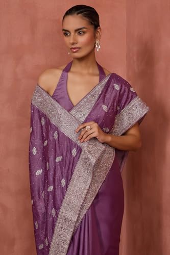 Soch Womens Purple Fendy Georgette Embroidered Saree