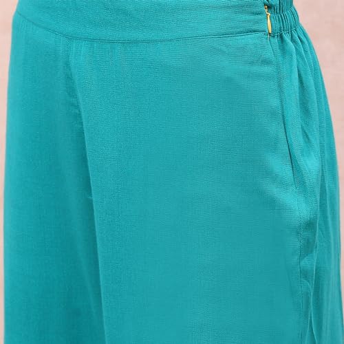 Rangriti Women Polyester Blend Yarndyed Suit Set (RSKWINTERW17223_Turquoise_M)
