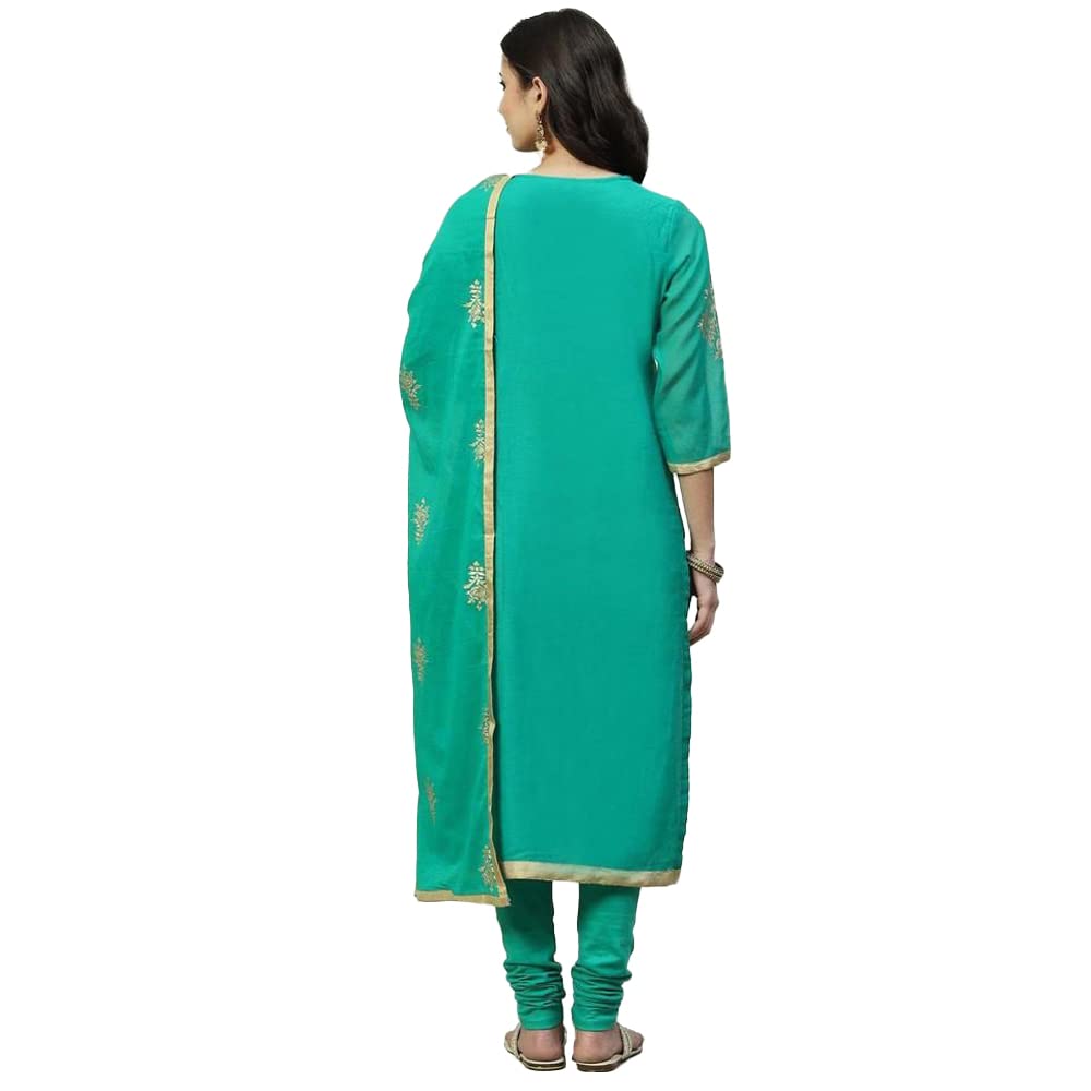 BIBA Cotton Women Printed Fitted Salwar Kurta Dupatta(Skdassorted7716_Green_38)