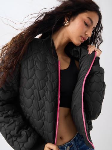 The Souled Store Heartfelt Women and Girls Long Sleeves Spread Collar Quilted Polyester Regular Fit Lightweight Summer Layering Puffer Jacket