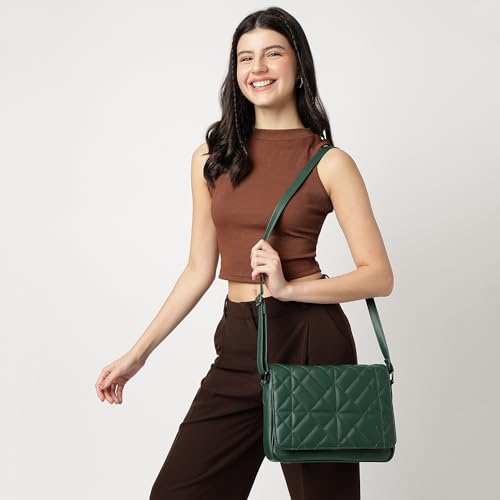 Fastrack Quilted Messenger Bag for Women, Girls and Ladies | Ladies Purse Handbag Green